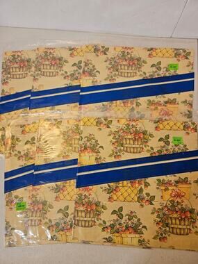 Vintage Strawberry Basket Wrapping Paper Lot of 6 NOS Sealed Sheets Paper Goods